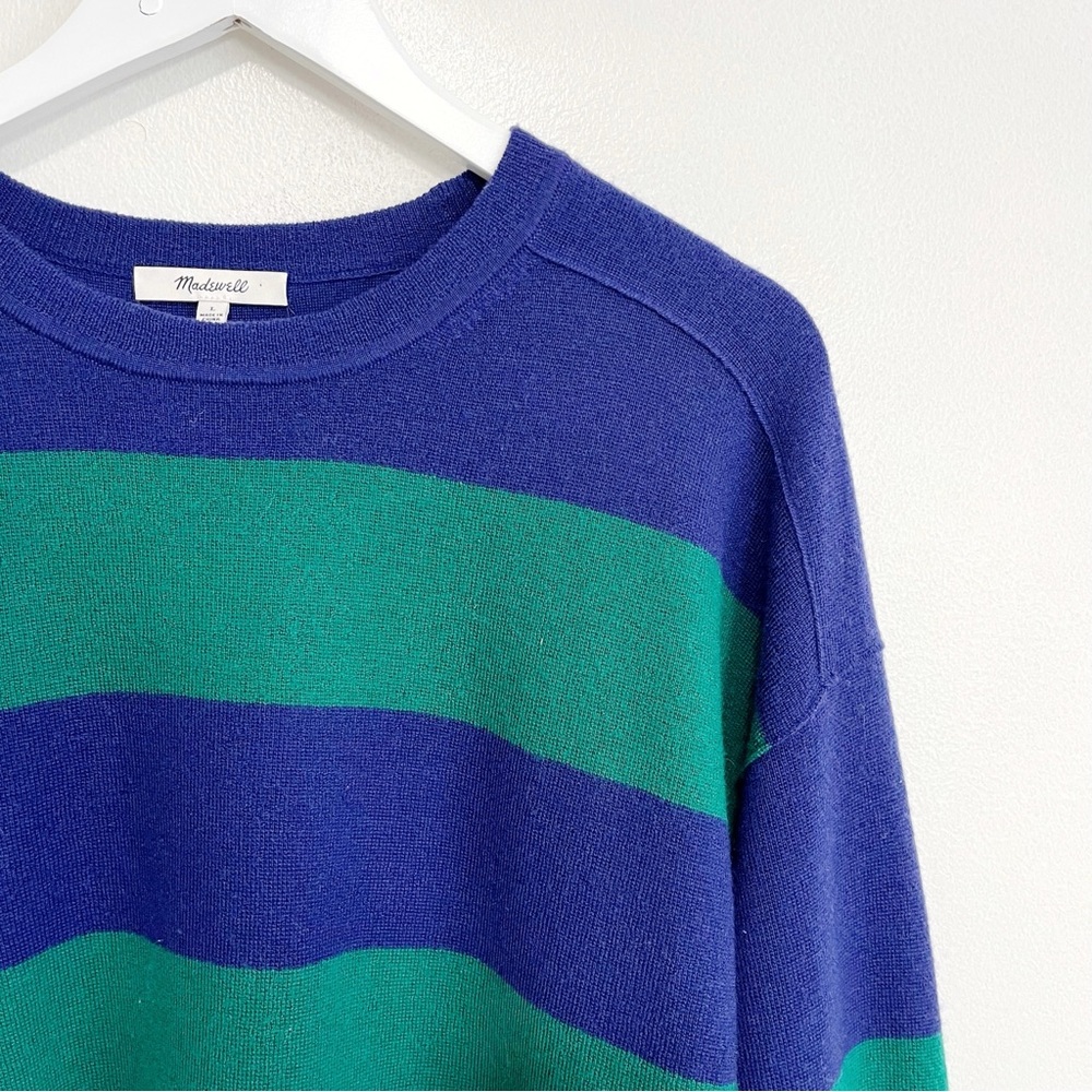 NWT Madewell Merino Wool Pullover Sweater Cobalt Green Navy Stripe L - Picture 6 of 11